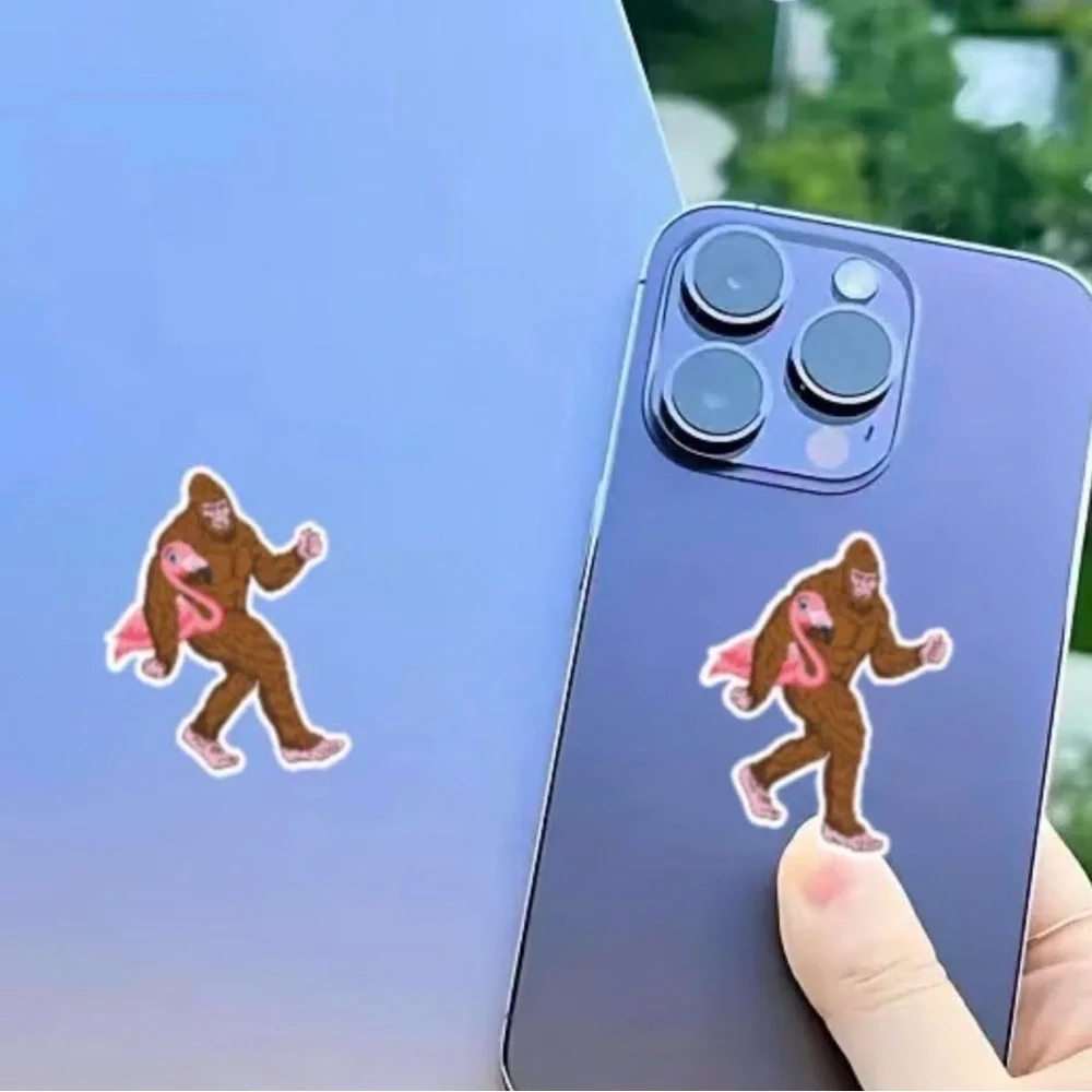 Bigfoot Holding Pink Flamingo Vinyl Decal #083